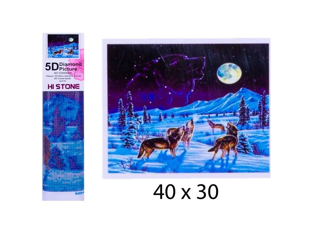 Diamantový obrázek - Vlci v zimě 30x40cm