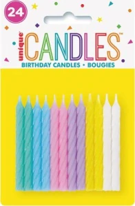 Dortové svíčky pastelové – spirály, 24 ks