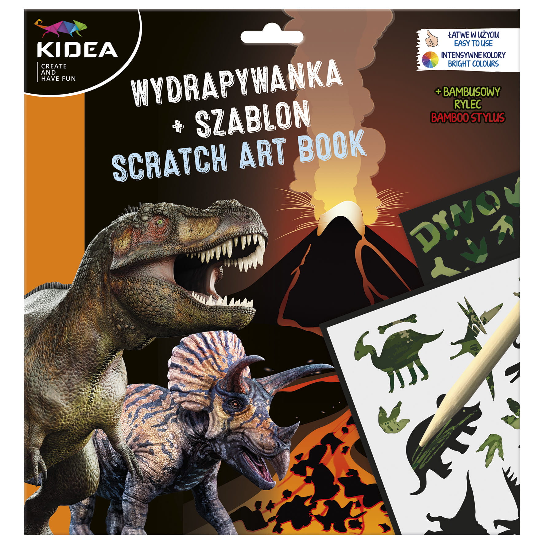 Škrabací obrázky Dinosauři 3 listy a šablona