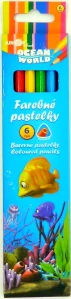 Pastelky barevné dřevo Ocean World trojhranné 6 ks v krabičce