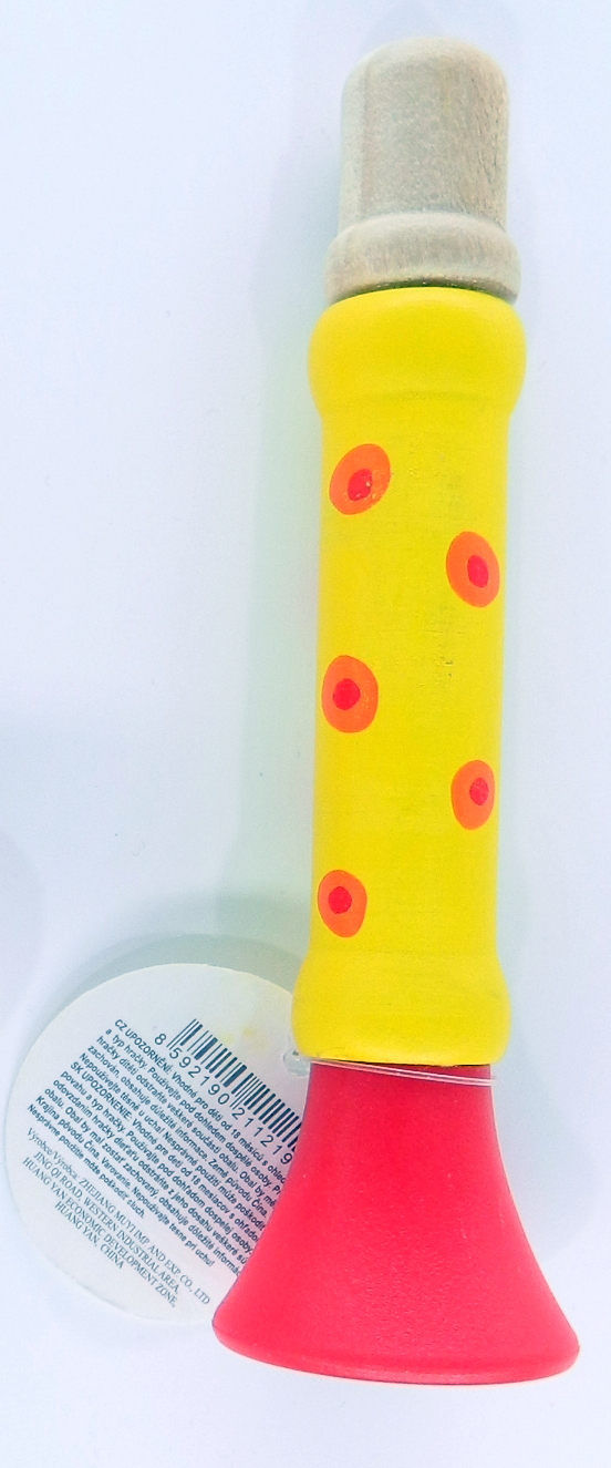 Píšťalka dřevěná barevná 12 cm